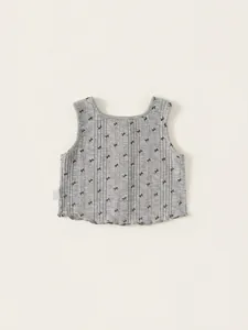 Gilet en tricot gris pour enfants avec imprimés nœuds noirs et ourlet ondulé