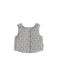 Gilet en tricot gris pour enfants avec motif nœuds noirs et ourlet festonné chic