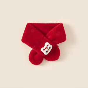 Écharpe en Peluche Chaude pour Enfants en Coton Cache-Cou Hiver Dessin Animé Danse du Lion Brodée pour Garçons Filles Cadeau Nouvel An
