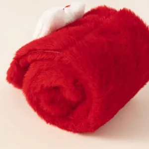 Écharpe croisée en peluche rouge et blanche pour enfants en fausse fourrure