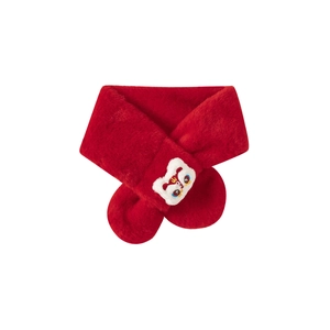 Écharpe rouge en fausse fourrure pour enfant avec lion brodé et fermeture croisée