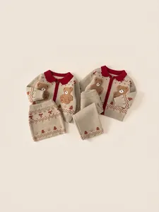 Toddler girls knit cardigan and matching skirt or trousers set with cute bear pattern