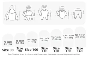 Tableau des tailles pour pull d'hiver fille avec mesures de poitrine et de manches