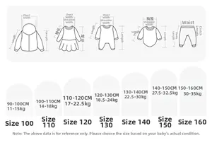 Detailed kids clothing size chart with measurements for navy collar sweater cardigan
