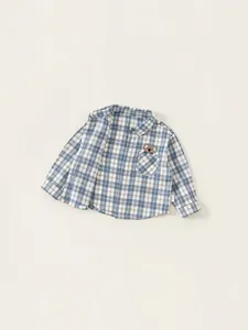 Classic blue and white checkered kids long sleeve shirt with cute koala patch