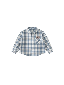 Classic blue and white plaid cotton long sleeve shirt for kids with koala embroidery