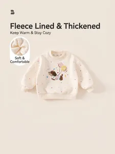 Toddler girl warm fleece sweatshirt with cute puppy embroidery on cream base
