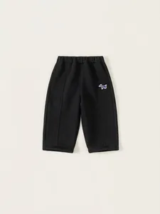 Pantalon de sport noir pour enfants en coton avec broderie chien et taille élastique