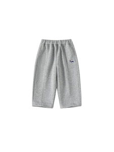 Pantalon de détente gris pour enfants avec taille élastique et broderie teckel coloré