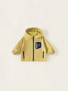 Veste à Capuche Coupe-Vent Garçon Printemps Automne Randonnée Enfant Veste Fermeture Éclair Contrastée Manteau Jaune Moutarde Haut Enfant