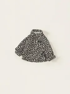 Boys leopard print long sleeve shirt with classic collar and chest pocket detail