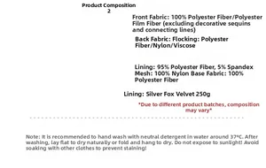 Detailed fabric composition label showing polyester materials and garment care instructions
