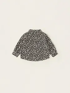 Boys stylish long sleeve shirt featuring classic leopard print with a turn-down collar