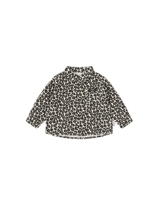 Classic leopard print long-sleeve boys' shirt with chest pocket and button-front closure