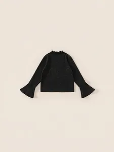 Haut en Maille Scintillant pour Filles Manches Cloche Col Montant à Volants Haut de Corps pour Enfants Fête Anniversaire Tee Élégant