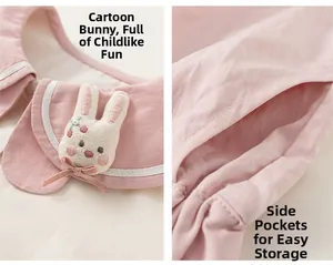 Detail of pink toddler outfit featuring Peter Pan collar with 3D bunny patch and side pocket
