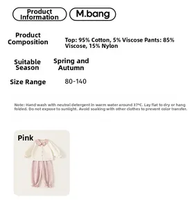 Pink toddler two-piece set detail showing fabric composition and care instructions