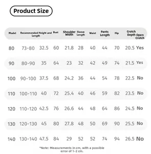 Detailed size chart for girl's spring clothing set including height and length measurements