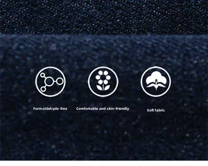 Detailed macro view of dark blue soft denim fabric texture with skin-friendly features