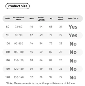 Detailed size chart for boys' casual denim jeans including height and waist measurements