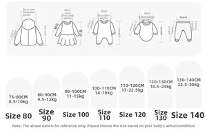 Size chart for girls casual pants with height and weight measurement guide for kids