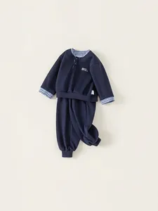 Boys' long-sleeve tracksuit with navy faux two-piece top and matching jogger pants