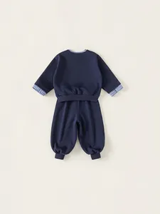 Navy blue boys' two-piece tracksuit with cotton sweatshirt and joggers set