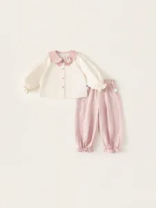 Girl Sweet Cotton Viscose Clothing Set Bunny Embroidery Peter Pan Collar Top Ruffle Cuff Lantern Pants Spring Autumn Casual Two Piece Set