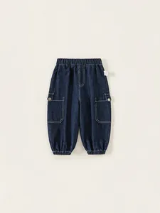 Boys Cargo Denim Pants Elastic Waist Toddler Jogger Jeans Cotton Blend Washed Baseball Embroidery Casual Bottoms