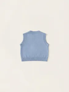 Light blue knit vest for toddler boys with ribbed neck and classic sleeveless design