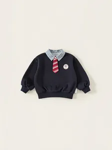 Sweat bleu marine pour garçons style collège avec col à carreaux et cravate