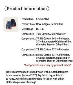 Guida alle taglie e dettagli materiali per pantaloni in denim a quadri da bambino