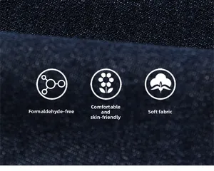 Gros plan sur la texture du tissu denim bleu foncé doux et respectueux de la peau