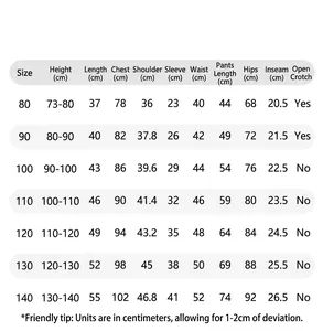 Detailed size chart for girls hooded polka dot top and wide-leg denim pants set