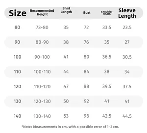 Tableau des tailles détaillé pour ensemble chemise gilet en jean et pantalon enfant