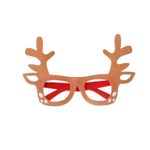 Christmas party glasses with brown reindeer antlers and red frames for festive holiday fun