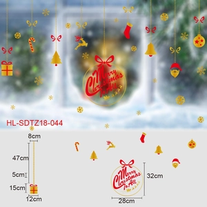 Detailed size specifications for Christmas snowflake and gold bell window static stickers