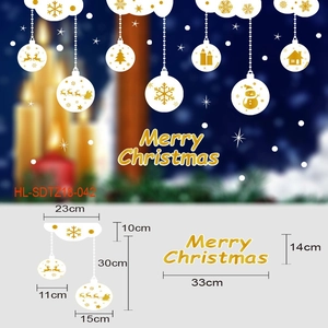 Detailed dimensions of white and gold Christmas static window stickers with reindeer patterns