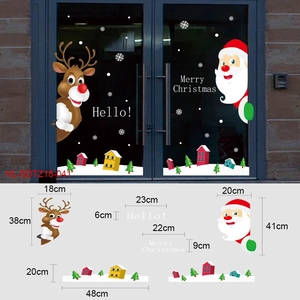 Detailed size guide for Christmas static window stickers with Santa and reindeer motifs