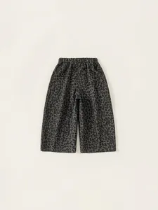 Kinder Weites Bein Hose mit Leopardenmuster in Dunkelgrau und elastischem Bund