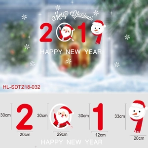Detailed size chart for Christmas window stickers with Santa and snowman motifs