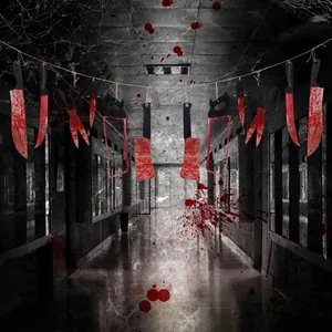 Halloween Bloody Weapon Banner Horror Realistic Knife Saw Scissors Garland For Haunted House Spooky Party Prop Decor