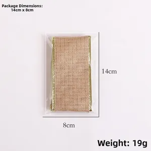 Linen Christmas ribbon with gold glitter edges, detailed view of roll size 14cm x 8cm