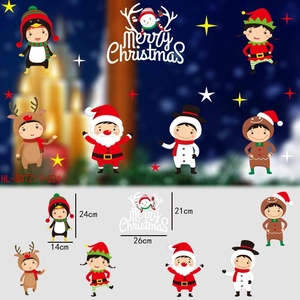 Detailed dimensions of Christmas window stickers featuring Santa, deer, and penguins