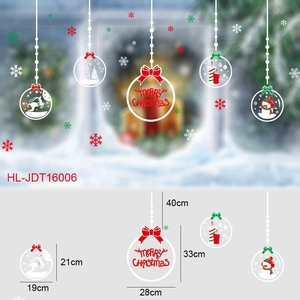 Detailed view of Christmas static window stickers with hanging ball designs and dimensions
