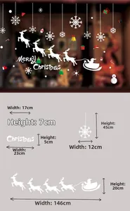 Dimensions détaillées des stickers de Noël statiques avec motifs renne et flocons de neige