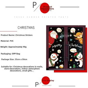 Detailed PVC Christmas window stickers specifications featuring Santa and reindeer motifs