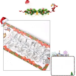 Set of 6 silver glitter Christmas bows for tree decoration on holiday themed backing card