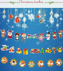 Détails des bannières de Noël en papier avec Père Noël, animaux de dessin animé et icônes