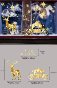 Dimensions détaillées des stickers de fenêtre renne de Noël doré et Joyeux Noël